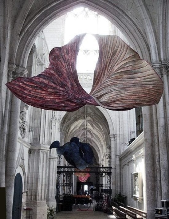 Peter Gentenaar’s ethereal paper sculptures were installed inside the Abbey church of Saint-Riquier in France